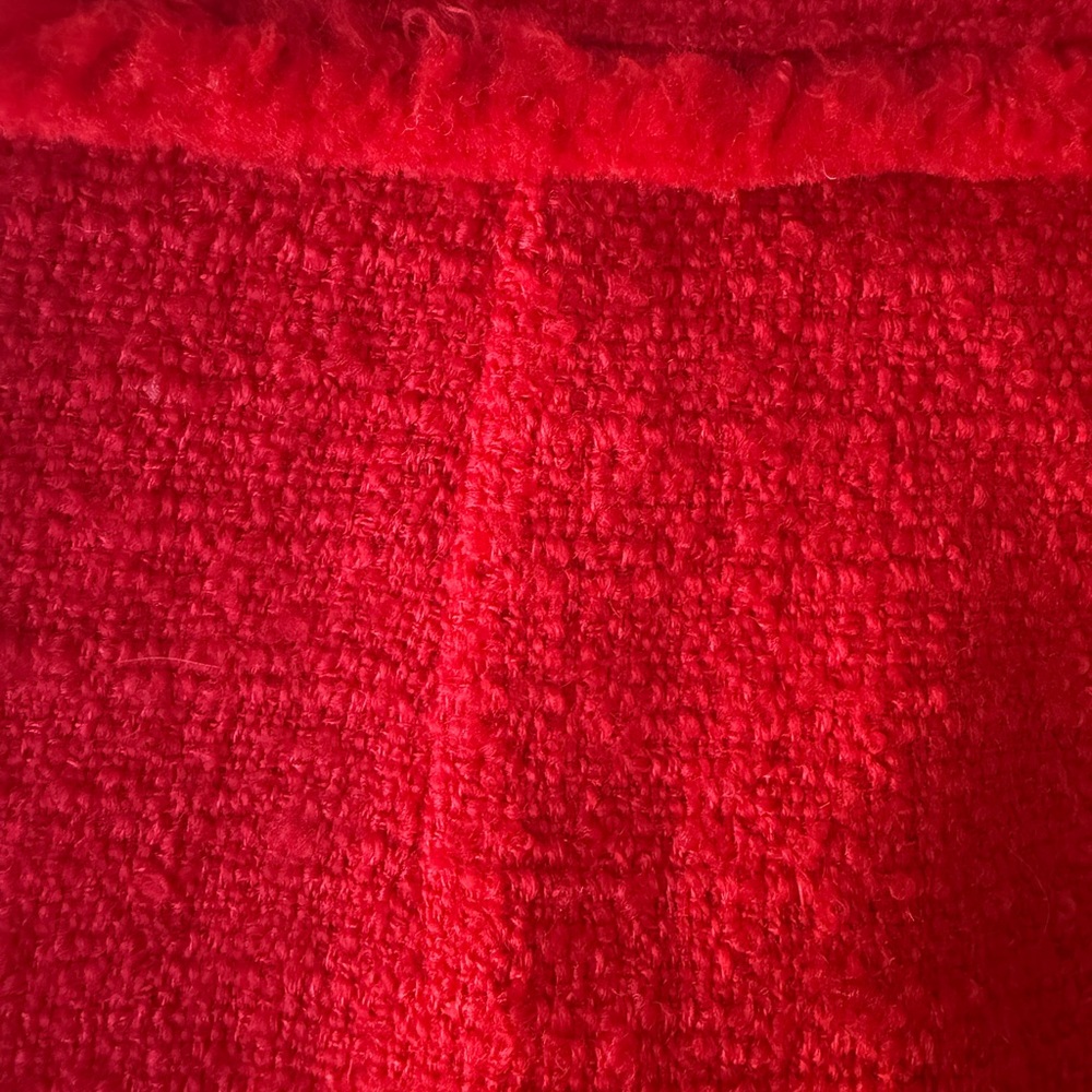 J.Crew Red Tweed Mini Skirt Gold Button Pockets Fringe Trim Classic Parisian - Picture 10 of 15